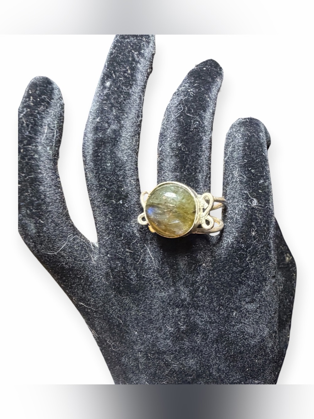 Vintage Sterling Silver 925 Round Labradorite Split Shank Statement Ring Size 8